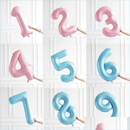 Party Decoration 40Inch Pastel Baby Blue Pink Foil Number Balloon 1 2 3 4 5 6 7 8 9 Birthday Shower Wedding Decora Nerdsropebags500Mg Dhs8I