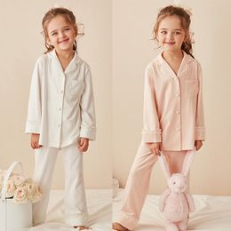 Pajamas Childrens Girls Lolita Turndown Collar Pajama Sets Cotton Tops Pants Toddler Kids Lace Pyjamas set Girl Sleepwear Loungewear 220922