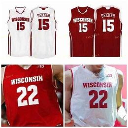 Sj NCAA College Wisconsin Badgers Basketball Jersey 15 Charles Thomas IV 21 Khalil Iverson 22 Ethan Happ Custom Stitched