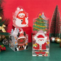 Christmas Eve PVC Boxes Apple Cookies Candy Chocolate Packaging Transparent Gift Bag Xmas New Year Party Favors Supplies MJ0827