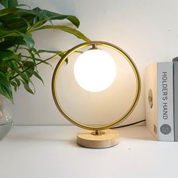 Nordic glass ball Wood table lamps bedroom living room decor light Study Reading Desk Lamp bedside Night Lamp Gold Black Lights