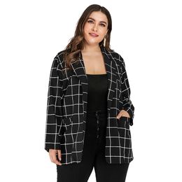 Women s Plus Size Outerwear Coats Wide waisted Plaid Open Stitch Blazer Straight Fashion Outwear Autumen Colthes Woman Casual Office Lady Street Wear 220922