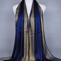 Scarves Hijab Femme Musulman Luxury Sparkly Gold Bright Silk Scarf Women Print Wraps Men Stoles Bandanas Bufanda Unisex Hombres 220922