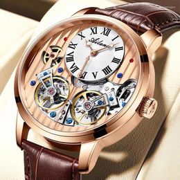 Wristwatches AILANG Men Watches Double Flywheel Hollow Skeleton Automatic MAN WATCH Mechanical Fashion Reloj Hombre Leather Strap Wristwatch