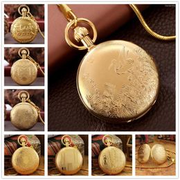 Pocket Watches Retro Elegant Gold Copper Self-Wind Mechanical Watch Luxury Pendant Antique Clock Gifts With Chain Automatic Male