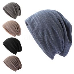 Solid Color Unisex Men Women Skullies Thin Beanies Hedging Cap Knit Knitted Cotton Double Layer Fabric Caps Casual Bonnet Hat DE784