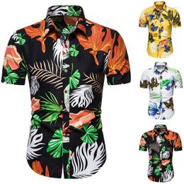 Men's Casual Shirts Men's Hawaiian Beach Shirt Floral Fruit Print Tops Short Sleeve Summer Holiday Vacation Fashion Plus Size 3xl