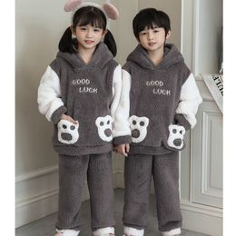 Pyjamas Hooded Sets for Baby Girls Boys Sleepwear Winter Warm Kids Pyjamas Thicken Toddler Bear Pijamas Children s Home Wear 220922