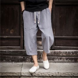 Men's Pants Chinese Loose Men's Cotton Linen Pants Male Summer Breathable Solid Color Linen cropped pants Fitness Streetwear Plus Size 220922
