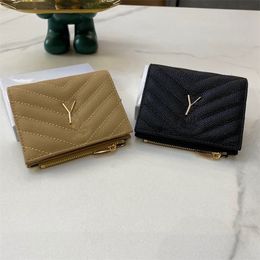 Stylish Litchi Leather Wallets Metal Letter Designer Purses Interior Zipper Pocket Mini Purse Women Business Card Holders