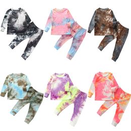 Pyjamas Autumn Toddler Baby Boys Ribbed Knitted Tie Dye Sets Long Sleeve T shirt Pants Trousers Girls Clothing Sleepwear Pyjamas 220922