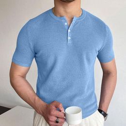 Men's Polos Big And Tall Long Sleeve T Shirts For Men Mens Fashion Casual Solid Color Round Neck Woolen Button Short Cotton Workout