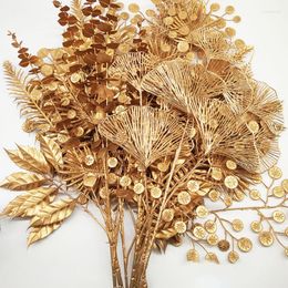 Decorative Flowers Artificial Flower Golden Plastic Plants Wedding Bouquet Home Decor Table Decoration Accessories Fake Po Props