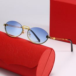 Trendy oval metal full frame sunglasses Fashion ins net red same men and women leisure time tourism driver anti UV Designer vintage eyeglass With box and case