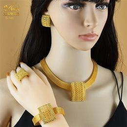 Indian Jewellery Luxury Necklace African Jewellery Set Dubai Gold Colour Arabic Wedding Bridal Collection Sets Earring For Women 220922