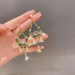 Dangle Earrings Korea Green Lily Of The Valley Flower Bohemian Style High-end Retro Ear Jewelry For Women