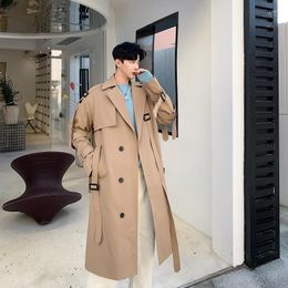 Men's Trench Coats Trenchcoat Men Japan Korean Style Streetwear Vintage Fashion Casual Khaki Coat Outerwear Male Loose Long Jacket Overcoat