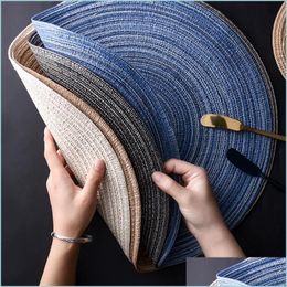 Mats Pads Set Of 2 Woven Round Placemats Heat-Resistant Non-Slip Washable Cup Pad For Dining Table Decoration Accessori Packing2010 Dhrfs