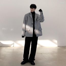 Ternos masculinos masculinos soltos fit tweed preto preto xadrez blazer de estilo coreano casual jacket masculino designer de moda casacos de peito único