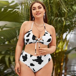 Women's Swimwear Women's Sexy Cow Print Women Plus Size Bikinis 2022 Push Up Swimsuit Female High Waist Halter Bikini Set Bathing Suit