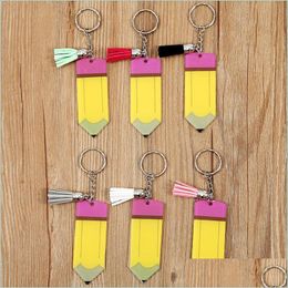 Keychains Foreign Trade Teachers Day Pencil Tassel Decoration Keychain Factory Wholesale Personalised Blank Letter Acryl Dhseller2010 Dhqxi