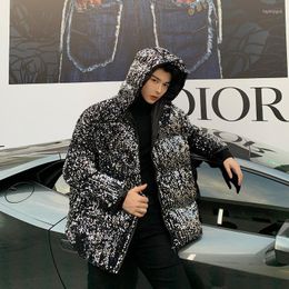 Men's Down Men's & Parkas Mens Thick Gothic Jacket And Sequins Coats With Hood For Winter Warm Clothes Bright Hip Hop Streetwear Korean