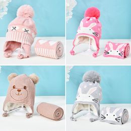 Scarves Wraps Hats Scarves Gloves Sets Girls Sweet Two Pieces Hat Scarf Set Cap Children's Baby Boys Caps Fake Ball Pompon Keep Warm Winter Knitted
