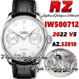 AZF V5 az500712 A52010 Automatic Mens Watch White Power Reserve Dial Number Markers Stainless Steel Case Black Leather Strap 2022 Super Edition eternity Watches