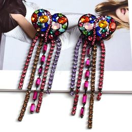 Long Colourful Crystal Chain Tassel Dangle Earrings Fashion Rhinestones Heart Pendant Earring Jewellery For Women