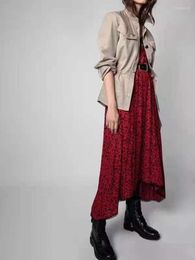 Casual Dresses Woman Dress 2022 Autumn Winter Leopard Print Long Sleeve Sling Red Floral Maxi Viscose