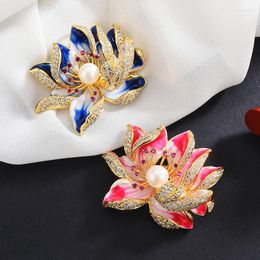 Brooches Beautiful Lotus Enamel Pins Women Crystal Wedding Accessory Broaches For Bridal Bouquet Dress Broches Jewelry Badge Pin