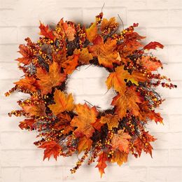 Decorative Flowers Wreaths Autumn Fall Christmas Xmas Halloween Thanksgiving Garland Window Door Hanging Home Maple Leaf 220921