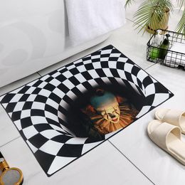 Carpets 3D Clown Trap Effect Visual Carpet Halloween Horror Bottomless Black White Lattice Rug Abstrac Room Bedroom Antislip Floor Mat