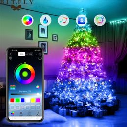 Christmas Decorations 51020M LED Bluetooth String Light Tree Decoration Remote Control USB Wedding Navidad Garland Curtain Lamp Fairy Home 220921