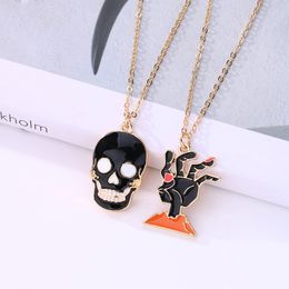 S3219 Halloween Cartoon Skull Ghost Hand Pendant Necklace Double Chain Unisex Choker Necklaces