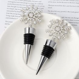 Bar Tools Winter Wedding Favours Silver Finished Snowflake Wine Stopper with Simple Package Christmas Party Decoratives RRB15665