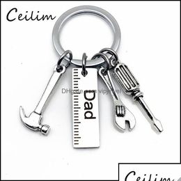 Key Rings Jewellery Personalised Diy Stainless Steel Keychain Engraved Dad Papa Grandpa Hammer Screwdriver Wrench Tool Bdehome Otm9C