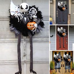 Dog Apparel Halloween Fright Pumpkin Wreath Front Door Hanger Skeleton Garland Party Wall Hanging Decor Haunted House Layout Props 220921