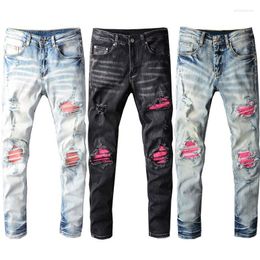Men's Jeans Men's American Street Fashion Men Retro Elastic Slim Fit Destroyed Ripped Patches Designer Hip Hop Denim Hole
