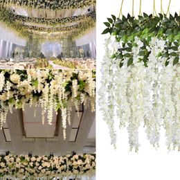 Decorative Flowers 12pcs 45inch Wisteria Glicynia Artificial Garden Outdoor Decor Hanging Vine For Home Wedding Decoration Fake Plants 2022