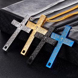 Pendant Necklaces Religious Jesus Bible Cross Men Silver Chain Stainless Steel Trendy Pray Charm Blue Pendants Jewellery Gifts
