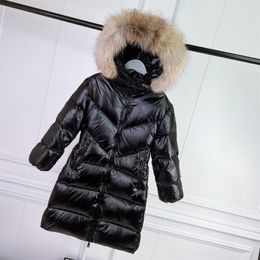 Baby Designer Clothes Down Coat Winter New Feather Emperor Girl White Goose Outwear Big Feather Collar Thickened Slim Hood Long A-Line Jacket Kids Clothing