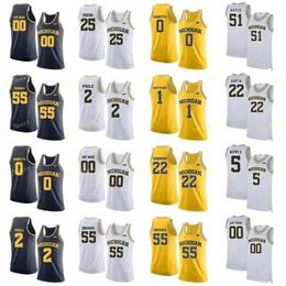 Sj NCAA College Michigan Wolverines Basketball Jersey 5 Adrien Nunez 51 Austin Davis 55 Eli Brooks Custom Stitched