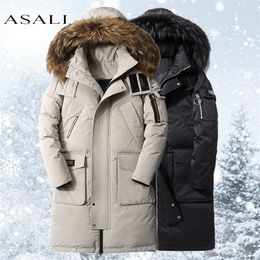 Men's Down Parkas Removable Fur Hooded White Duck Parka Mens Warm Winter Jacket -30 Degree Multi-pocket Male Casual Coat 220922