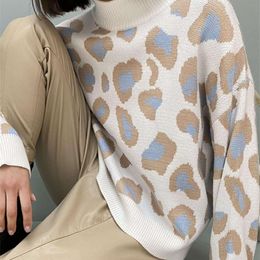 Women's Sweaters Winter Sweater Leopard Print Animal Basic White Turtleneck Oversize Jumper Vintage Warm Knitted for Women 220922