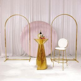 Party Decoration 220 CM Shiny Gold Metal Flower Balloon Arch Ice-Silk Cloth Sash Hanging Display Rack Wedding Grand-Event Backdrops Frame