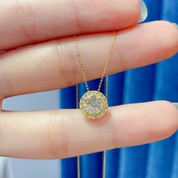 22091703 DIAMONDBOX women's jewelry necklace 0.41ct diamond 9mm width round pendant 1.5g au750 yellow gold 37/40cm classic fashion must have birthday gift sale girl