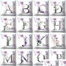 Party Decoration Purple Flowers Letters Printed Cushion Er For Wedding Pillow Case Soft Home Decor 1Pcs Diy Accessories Dro Bdesports Dhaod