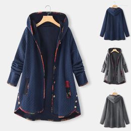 Women's Trench Coats Women's Womens Retro Solid Jacket Casual Coat Women Fashion Printing Splicing Button Hood Cardigan Long Sleeves