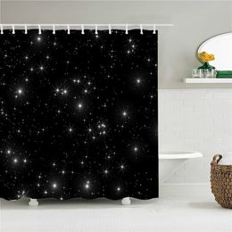 Shower Curtains Black Starry Sky Curtain Sets in Night Fantasy Galaxy Universe for Bathroom Out Space Durable Fabric with Hooks 220922
